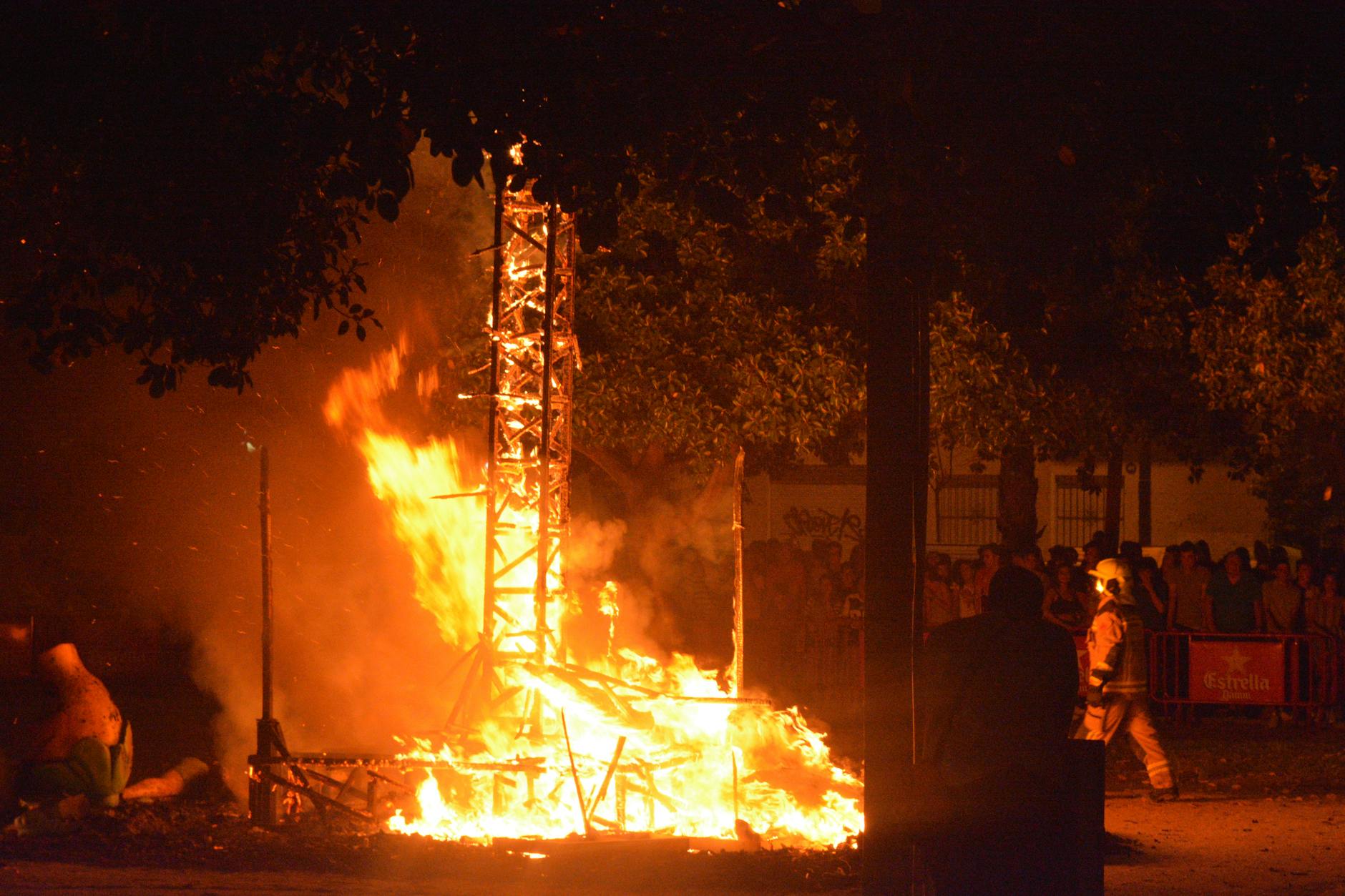 Vibrant scene of the Bonfires of Saint John in Alicante, capturing the cultural celebration with fiery intensity.