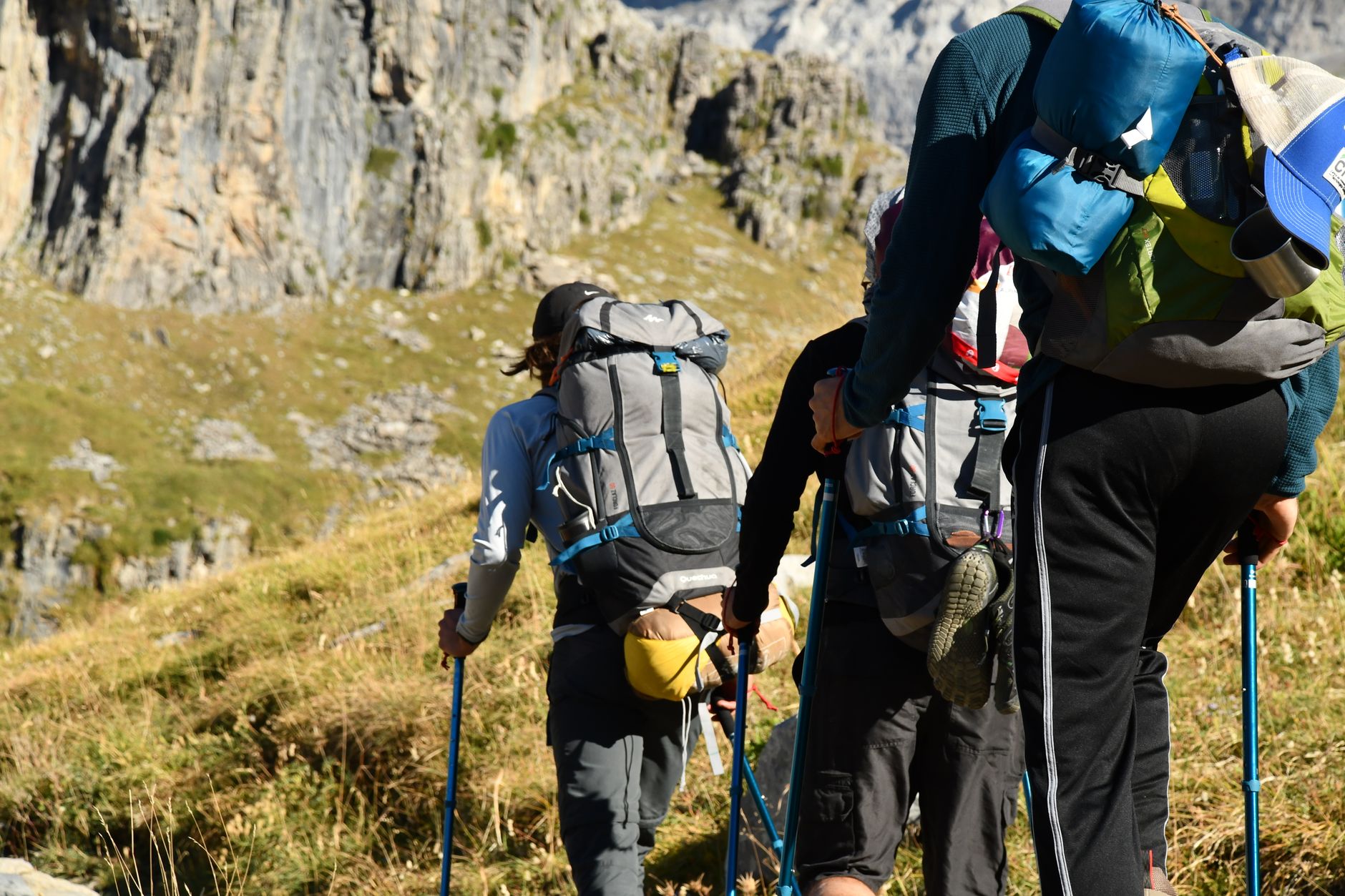 Adventurers on a scenic trek through the rugged mountains of Aragon, Spain.